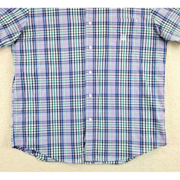 CHAPS Mens Plaid Short Sleeve Button Down Shirt Cotton Polyester Blend Size L - Picture 8 of 15